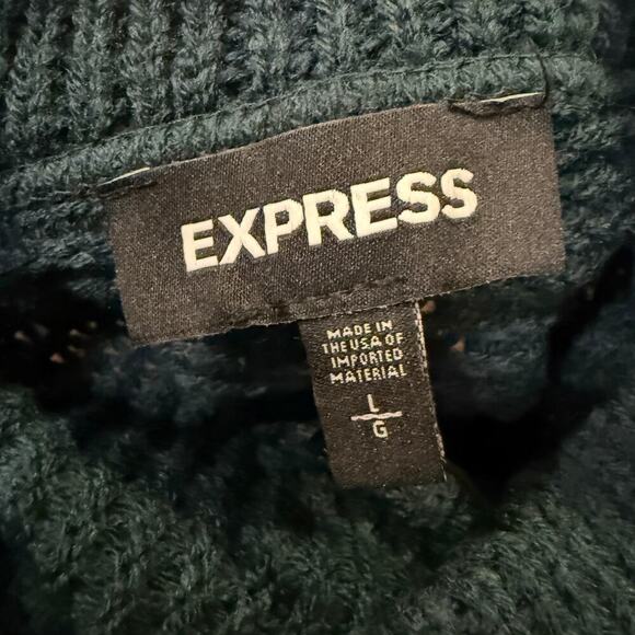 Express Forest Green Cropped Chunky Mock Neck Sweater Women Large Fall Cozy - Picture 4 of 8